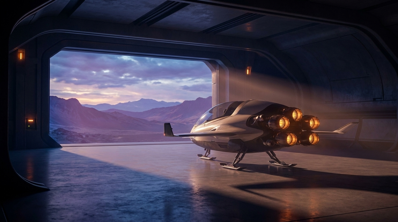 Blick aus dem Rockez-Hangar auf einen Planeten